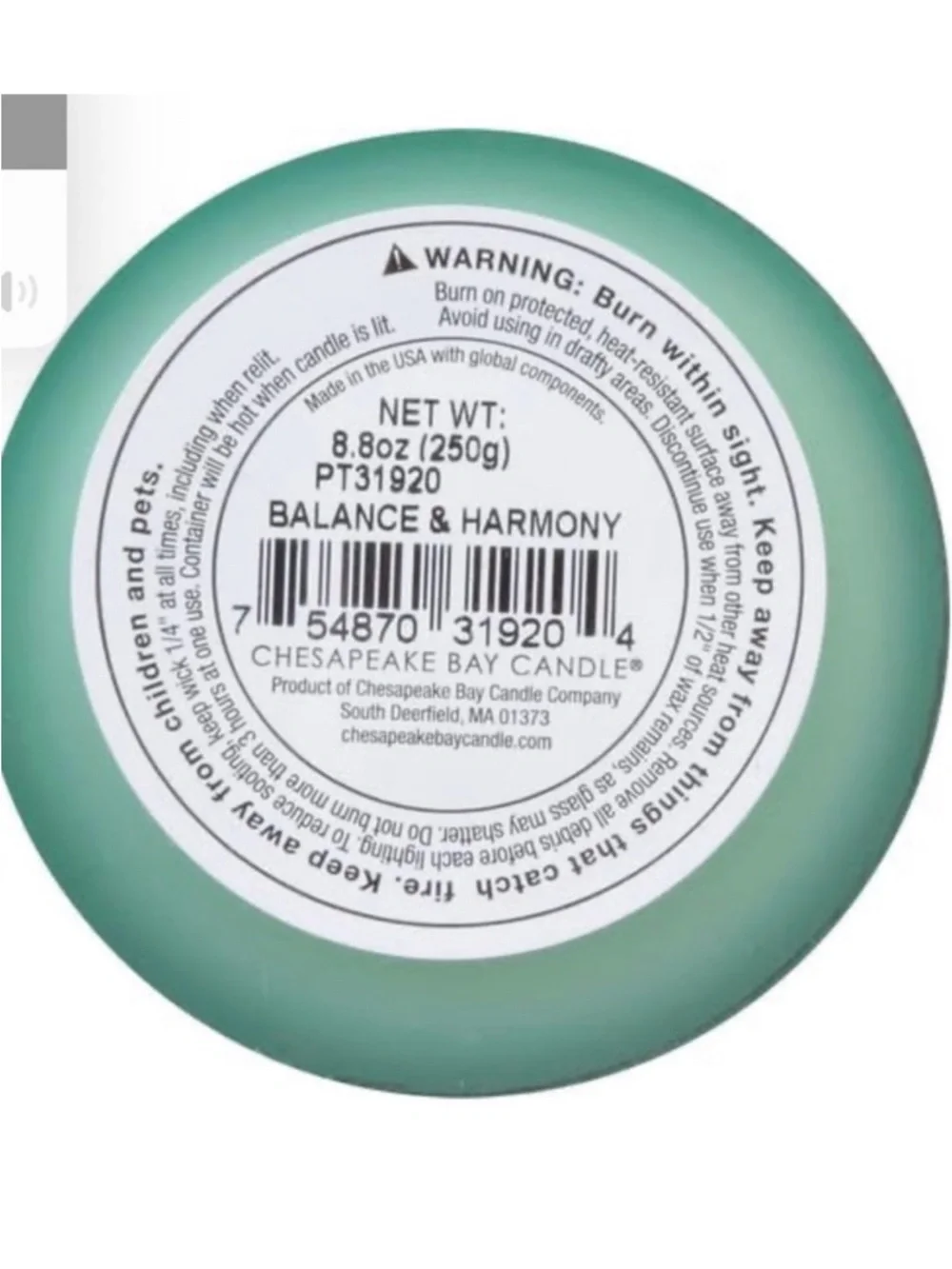 Chesapeake Bay Mint Green 'Balance + Harmony' Glass Candle